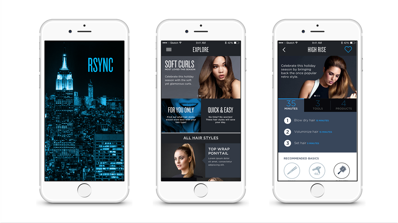 Concept 1 screen designs in the Redken New York direction